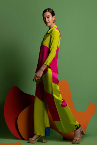 Acid Hues: Pink and Lime Green Women's Shirt and Pants Set