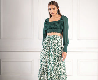 Gathered crop top and flowing skirt