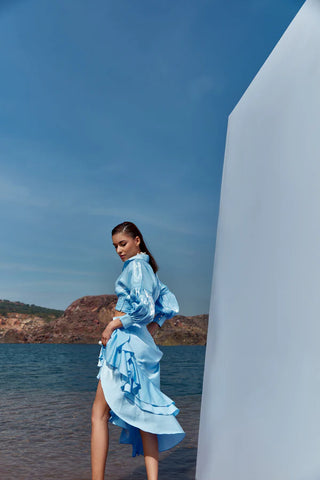 Sky-Blue Escape Frill Skirt Complemented by an Organza Top