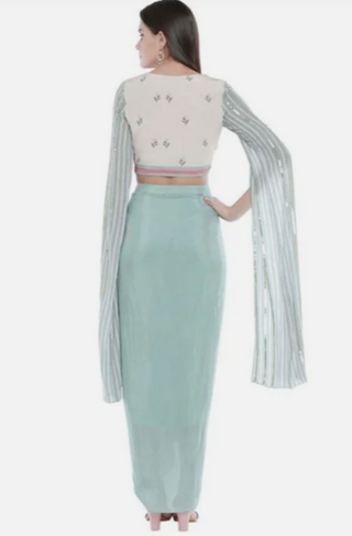 Palash Printed Drape Skirt With Crop Top