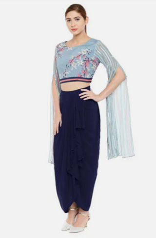 Palash Printed Drape Skirt With Crop Top