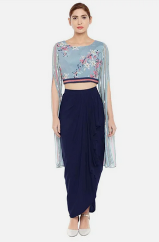 Palash Printed Drape Skirt With Crop Top