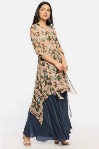 Orchid Bloom Printed Asymmetrical Kurta With Flared Pant