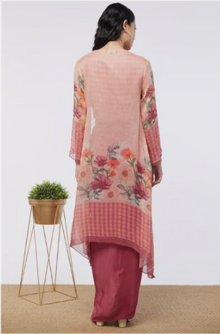 Blooming Bud Printed Drape Skirt Set With Jacket