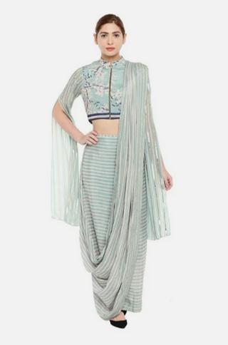 Palash Printed Pre-Stitched Saree With Crop Top
