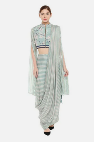 Palash Printed Pre-Stitched Saree With Crop Top