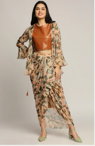 Orchid Bloom Printed Drape Skirt Set With Jacket